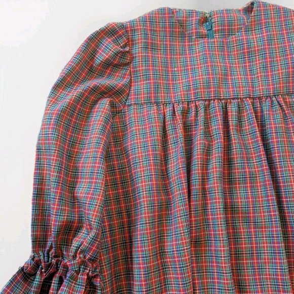 Homemade Girls 6/7 Ruffle Dress & White Eyelet Pinafore - Plaid Red & Green - Picture 13 of 16